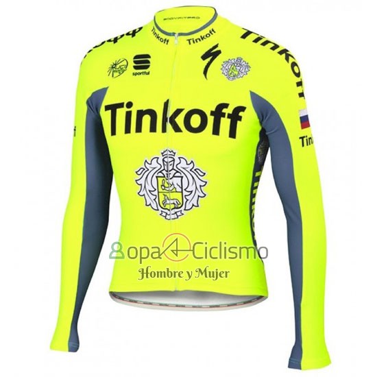 Tinkoff Ropa Ciclismo Culotte Largo 2016 Mangas Largas Verde y Gris